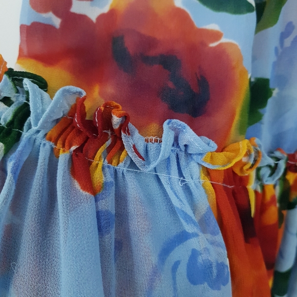 Misa Los Angeles Enya Floral Sheer Mini Dress Long Sleeve Orange & Blue Women XL - Picture 12 of 15